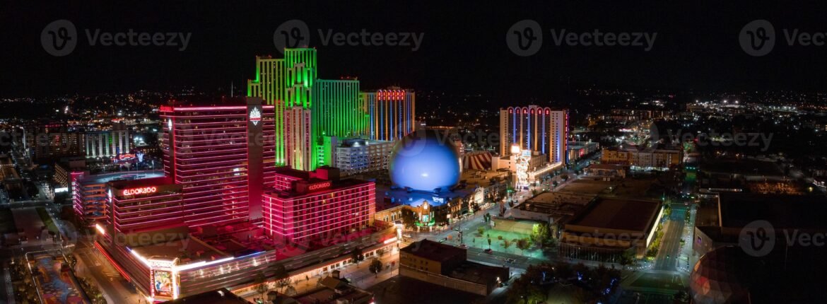 Reno First Foundation aerial view of Reno at night